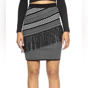 BCBGMaxAzria Black and White Fringe Mini Skirt